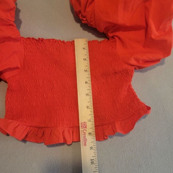 Zara Top Crop Top with Puff Sleeves Red Size Medium - Picture 6 of 8